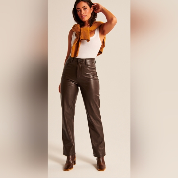 Abercrombie 90s Straight Ultra High Rise Leather Pants - Picture 5 of 6